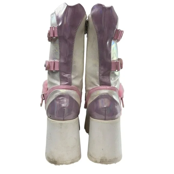Demonia Ashes-120‎ holographic patent chunky platform boots women size 8 Pink - Picture 6 of 12